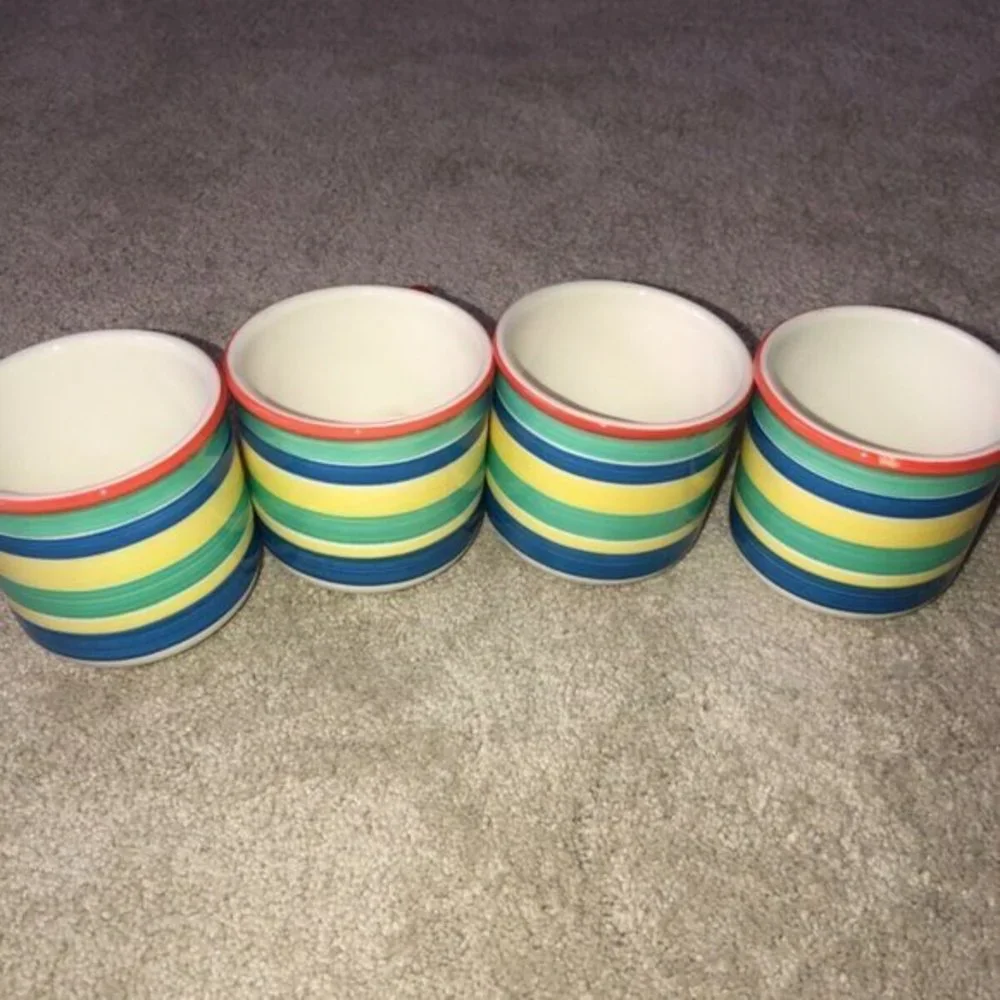 PIER 1 Imports Hand Painted Striped Coffee Tea Cup Mug Made in Italy Set (4)‎